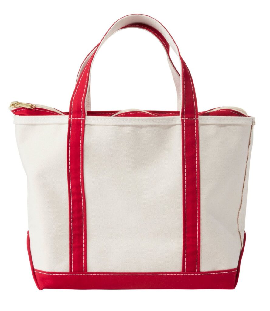 10. L.L. Bean Boat and Tote, Zip-Top, white and red, handles up, 