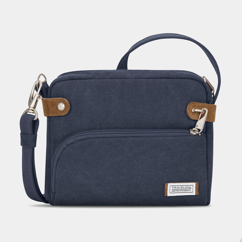 Travelon Anti-Theft Heritage Crossbody Bag, indigo, from the side