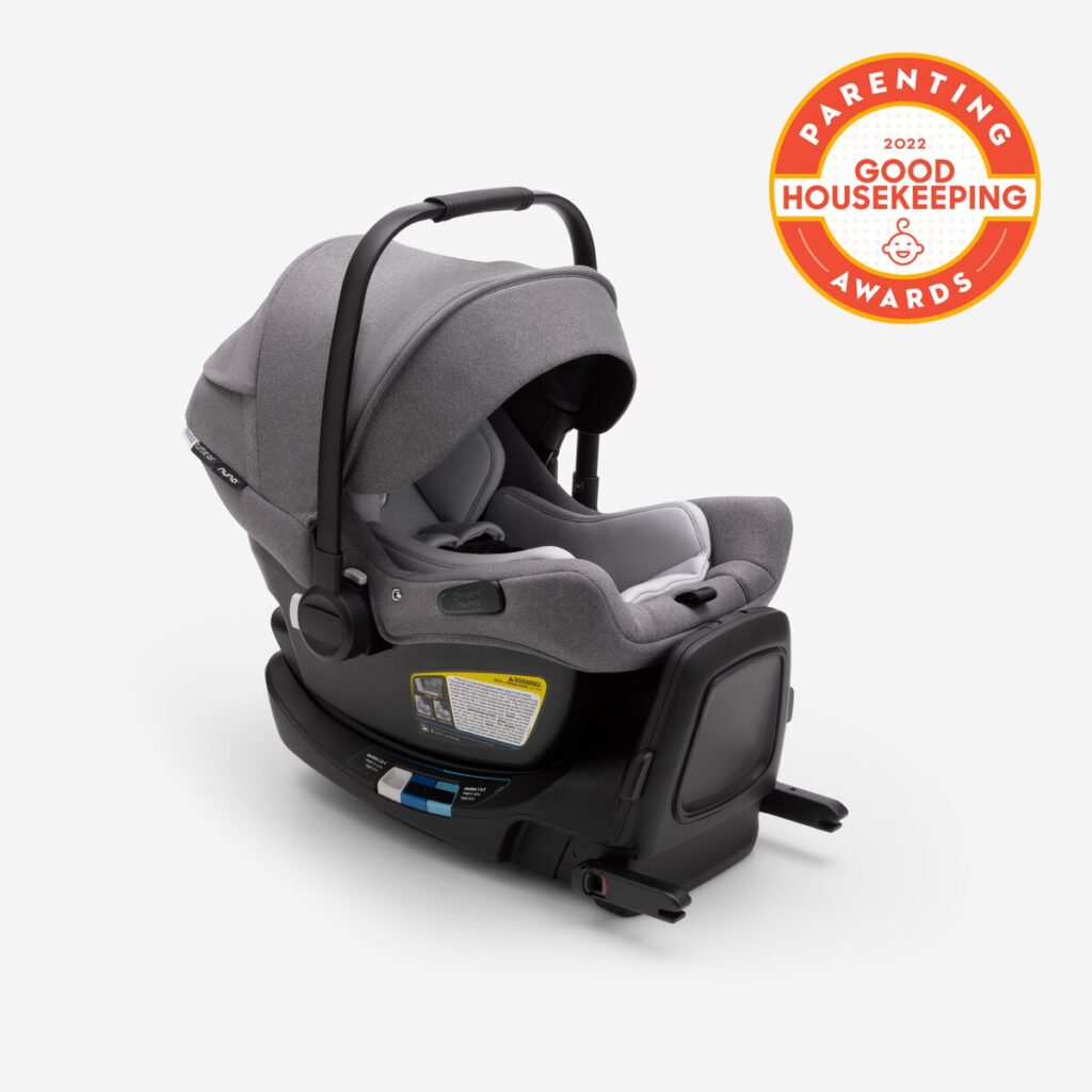 Bugaboo Turtle Air by Nuna Car Seat Grey, with an award stamp on the side