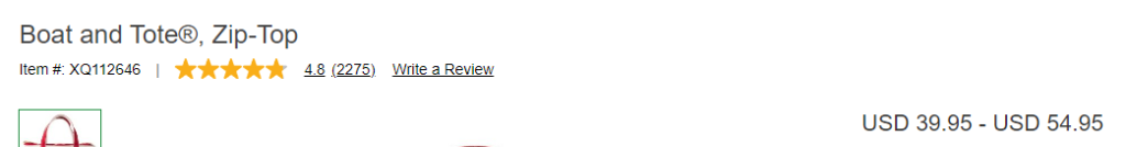 L.L. Bean Boat and Tote, Zip-Top Pricing for the personal item bag