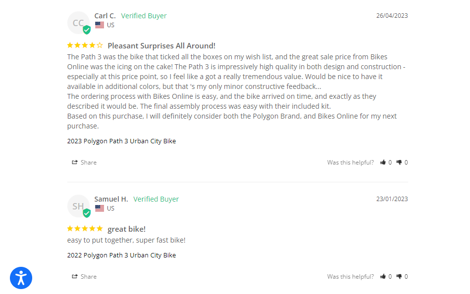 Customer Feedback on the Polygon Path 3, via BikesOnline AU.