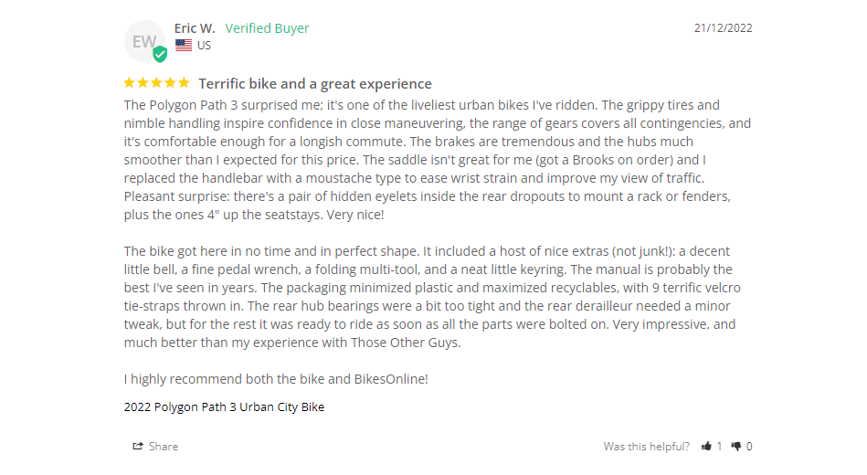 More customer feedback on Polygon Path 3, via BikesOnline AU.