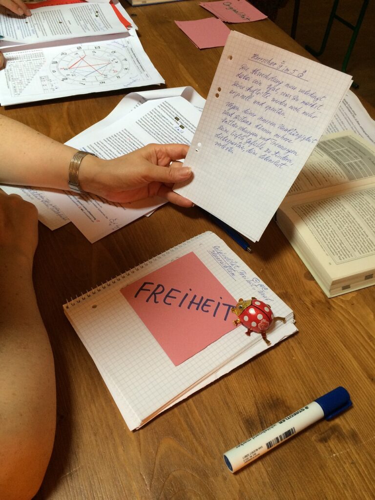 Writing in German with paper and markers, Learning German