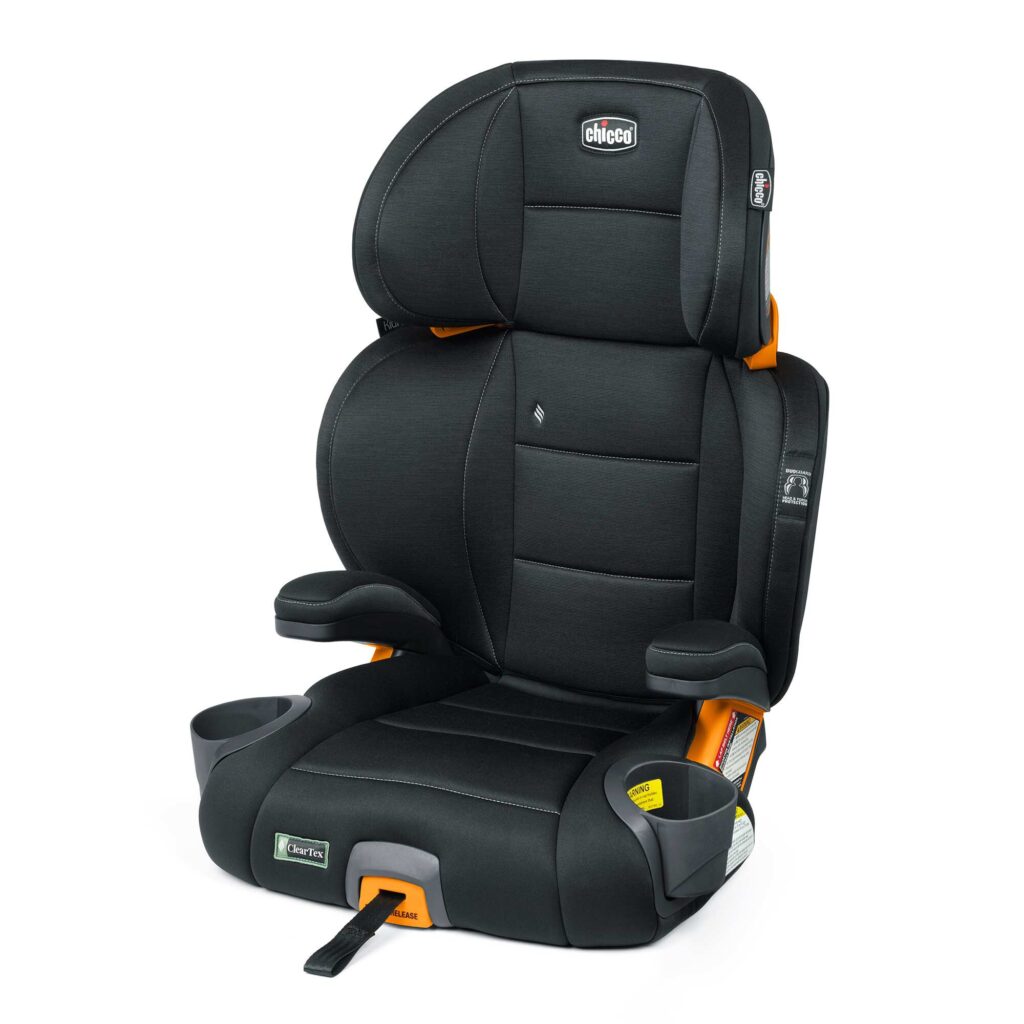 KidFit ClearTex Plus 2-in-1 Belt-Positioning Booster Car Seat - Obsidian, from the side