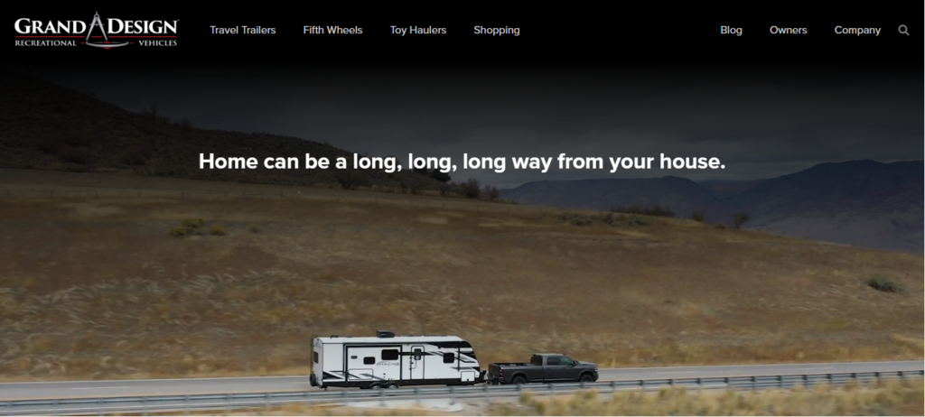 The homepage for Grand Design Travel Trailers