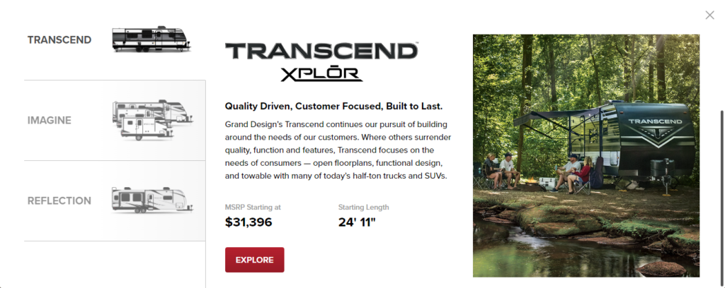 Grand Design Transcend Prices, making them one of the best Travel Trailer Brands
