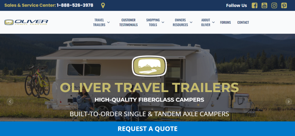 The homepage for Oliver Travel Trailers, as it's one of the best brands