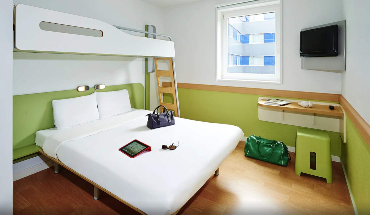 A simple modern room at Ibis Budget Zurich Airport hotel