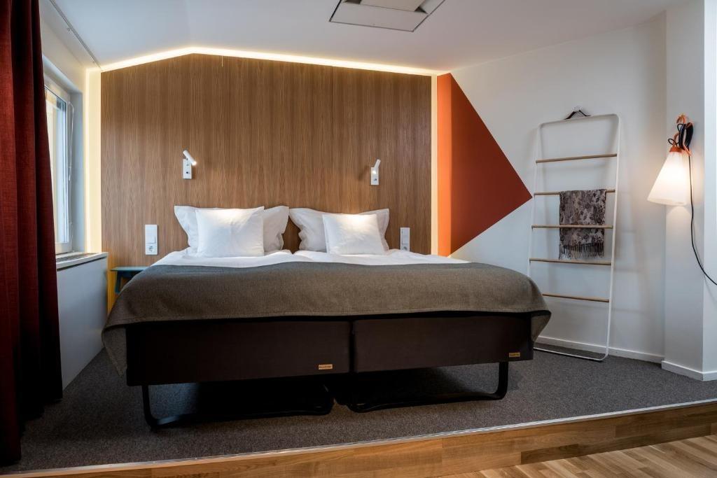 Bedroom of a budget hotel in Stockholm