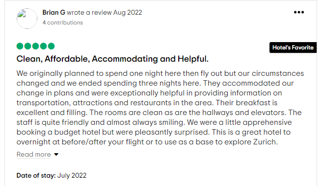Ibis Budget Zurich Airport hotel Customer review