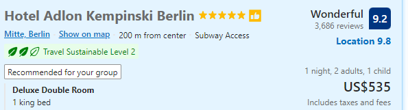 Price for staying a night at Hotel Adlon Kempinski Berlin