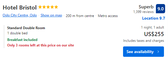 Price for staying one night at Hotel Bristol
