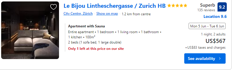 Price for staying one night at Le Bijou Lintheschergasse