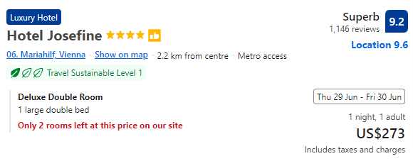 Price of staying for a night at Hotel Josefine
