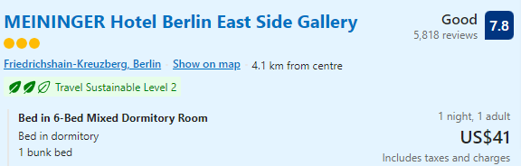 Price of staying for a night at MEININGER Hotel Berlin