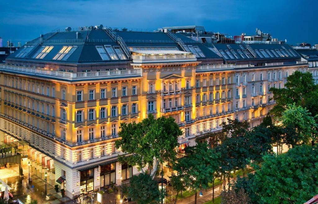 Shot of Grand Hotel Wien at night